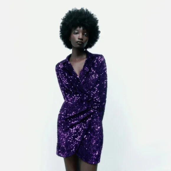 zara purple glitter dress Zara Dresses | Zara Short Sequin Dress | Color: Pink/Purple